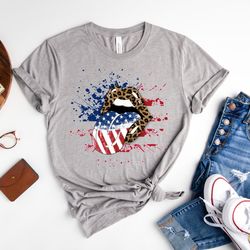 patriotic lips shirt, american flag lips, 4th of july shirt, usa women shirt, cheetah lips shirt