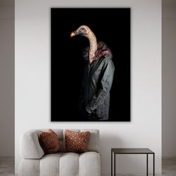 costumed vulture canvas print, vulture portrait artwork, unique wall art, animal lover gift