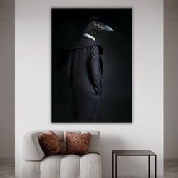 crow painting canvas print, crow portrait artwork, costumed animal wall decor, unique gift idea