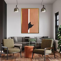 cute cat painting, minimalist boho home decor, modern art print, aesthetic bohemian wall art, cat lover gift