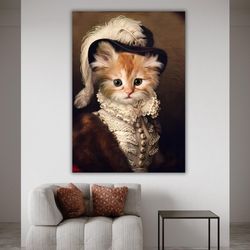 cute cat portrait canvas print, costumed animal artwork, custom cat painting, unique wall decor