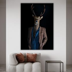 deer painting art print, costumed portrait deer, animal artwork, canvas print, wall decor