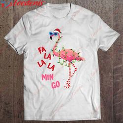 fa la la mingo flamingo christmas tree lights men women kids t-shirt, christmas family t shirts  wear love, share beauty