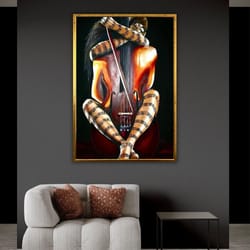 female body cello painting, love of music art, woman canvas print, artwork, artprint, ready to hang-1