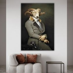 lord goat painting, costumed goat artwork, canvas print, animal art, unique wall decor