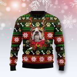 bulldog funny sweater, ugly christmas sweater for dog lovers