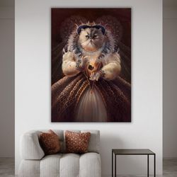 vintage cat in dress painting, animal artwork, costumed cat print, canvas print, artprint