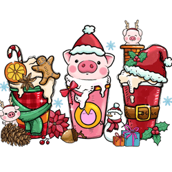 Pigs Christmas Coffee Png, Christmas Coffee Png, Christmas Drink Design, Coffee Latte Png, Christmas Iced Latte Png