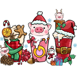 pigs christmas coffee png, christmas coffee png, christmas drink design, coffee latte png, christmas iced latte png