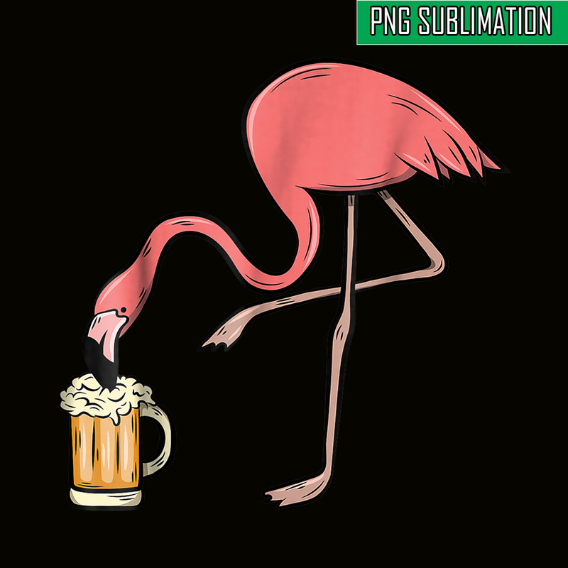 BEER28102322-Flamingo Drinking Beer PNG Funny Pink Flamingo PNG Beer Lover PNG.png