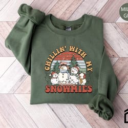christmas sweatshirt, chillin with my snowmies sweatshirt, snowman friends shirt, snowman crew shirt, christmas crewneck
