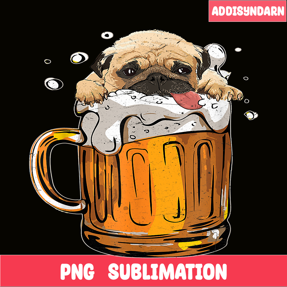 BEER28102361-Pug Dog Drinks Beer PNG Cute Drunk Dog PNG Beer Lover PNG.png