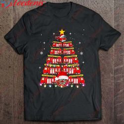 firefighter truck christmas tree xmas pajamas t-shirt, plus size womens christmas sweaters wear love, share beauty