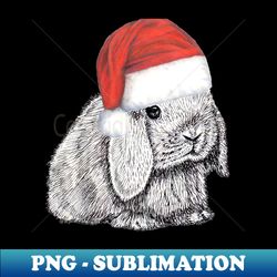 Dwarf Lop Eared Bunny Rabbit In Santa Claus Christmas Hat - Elegant Sublimation PNG Download - Perfect for Personalization