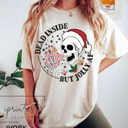 dead inside but jolly af christmas shirt, christmas skeleton t-shirt, iprintasty christmas, comfort colors, spooky chris