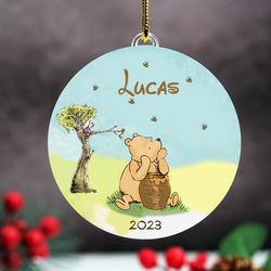 Pooh Christmas Ornament, Custom Baby Shower Gift, Classic Pooh First Baby Christmas Ornament