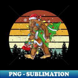 Christmas Bigfoot Santa Hat Tree Lights Xmas Sasquatch Funny - Elegant Sublimation PNG Download - Fashionable and Fearless