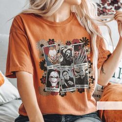 horror characters tarot t-shirts, horror characters shirt, scream ghostface, michael myers, freddy kruger it jason hallo