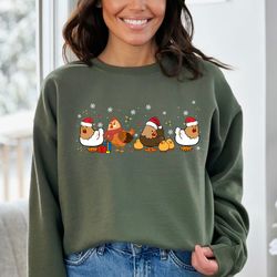 cute christmas  chicken sweatshirt ,chicken shirt , farm life shirt ,farm animal hoodie,chicken lady sweater,funny chick