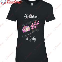 five pink flamingo camping rv christmas in july shirt, mens xmas shirts  wear love, share beauty