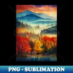 Colorful Autumn Landscape Watercolor 14 - High-Quality PNG Sublimation Download - Transform Your Sublimation Creations