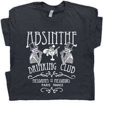absinthe t shirt paris france famous bar t shirt cool vintage graphic tee skeleton drinking fairy alcohol moonshine retr