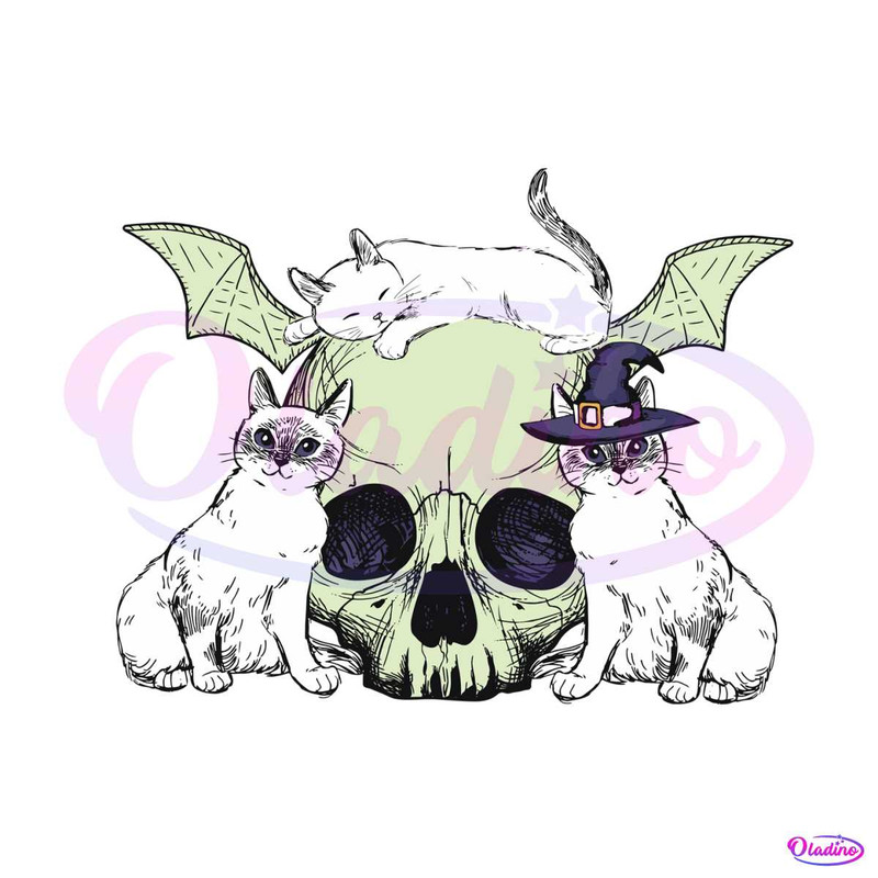 Mystic Cat Halloween Purple Cat And Skull SVG Graphic File 2111.jpg