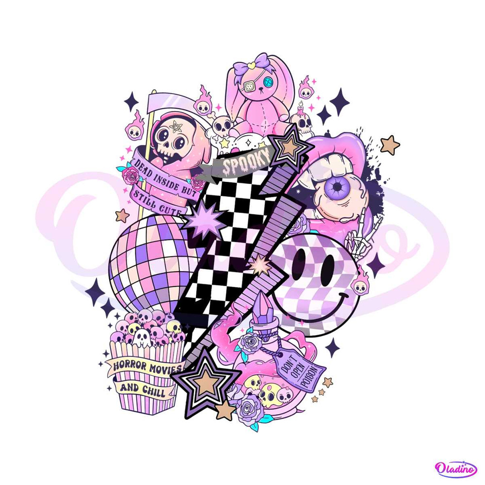 Retro Halloween Checkered Smile Face Lightning Bolt PNG 2111.jpg