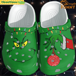 grinch and colorful light bulbs christmas crocs - discover comfort and style clog shoes with funny crocs