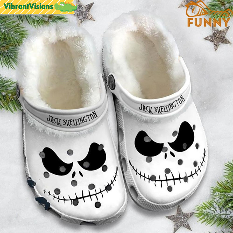 Jack Skellington Face Fleece Crocs - Discover Comfort And Style Clog Shoes With Funny Crocs.jpg