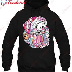 colorful santa christmas watercolor outfit gift t-shirt, plus size ladies christmas clothes  wear love, share beauty
