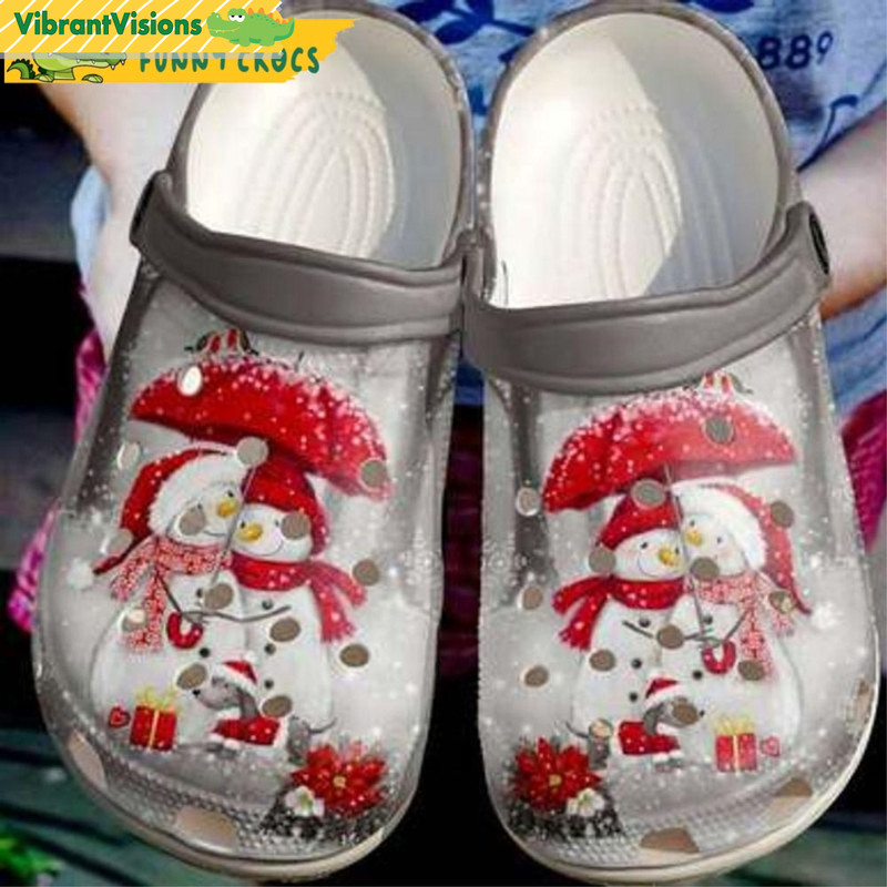 Snowman Couple Snow Red Poinsettia Merry Christmas Happy New Year For Couple Crocs Clog Shoes - Discover Comfort And Style Clog Shoes With Funny Crocs.jpg