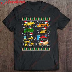 construction excavator truck santa ugly sweater christmas t-shirt, women christmas family sweatshirts wear love, share