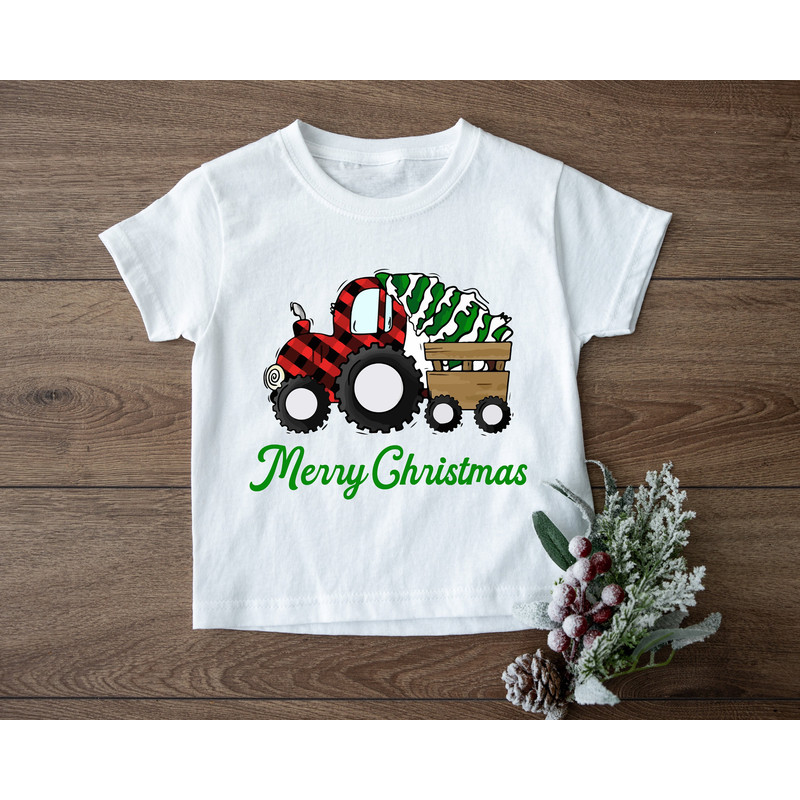 Christmas Tractor Shirt, Merry Christmas T-Shirt, Winter Christmas Tractor Tee, Kids Christmas Outfits, Christmas On A Farm, Tractor Farm.jpg