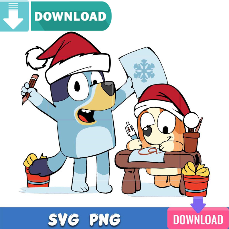 Bluey And Bingo Drawing Christmas SVG Best Files For Cricut.jpg