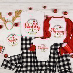 familys first christmas 2023 shirt, our first christmas together 2023 t-shirts, first xmas as mom and dad tees, christma