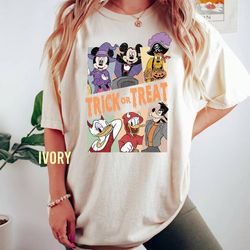 retro halloween disney mickey trick or treat comfort color shirt, disney pumpkin mickey and friends unisex t-shirt, hall