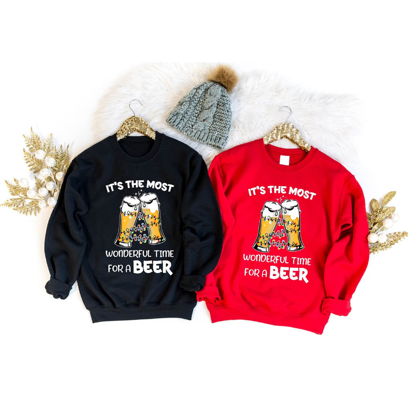 It's The Most Wonderful Time For A Beer Shirt, Christmas Beer Hoodie, Beer Drinking Christmas T-Shirt, Santa Beer Sweatshirt, Western Xmas.jpg