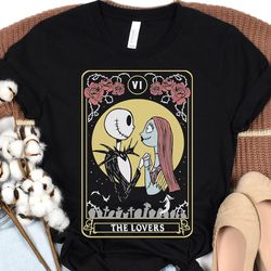 retro jack skellington and sally tarot card lover shirt  the nightmare before christmas  disney couple matching t-shirt