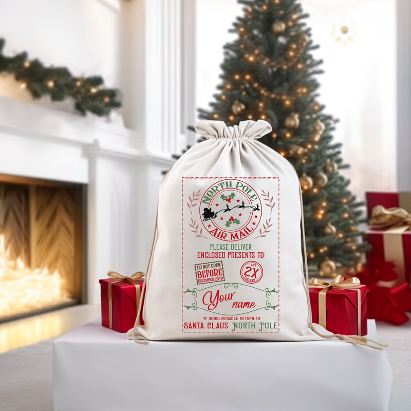 North Pole Air Mail Sack Bag, Custom Santa Gifts Bag, Santa Claus North Pole Sack, Christmas Gift Bag For Kids, Santa Claus Presents Bag.jpg