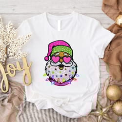 santa with sunglasses shirt, cute christmas t-shirt, funny santa tee, pink santa outfits, santa pink hat clothing, vinta
