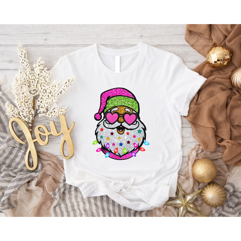 Santa with Sunglasses Shirt, Cute Christmas T-Shirt, Funny Santa Tee, Pink Santa Outfits, Santa Pink Hat Clothing, Vintage Christmas Shirts.jpg