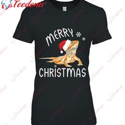 cool lizard reptile with christmas hat t-shirt, plus size womens christmas tees wear love, share beauty