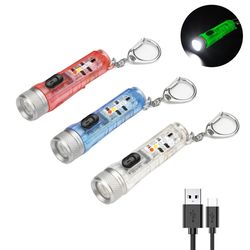 mini keychain led flashlight multi-function camping flash torch type-c fast charging