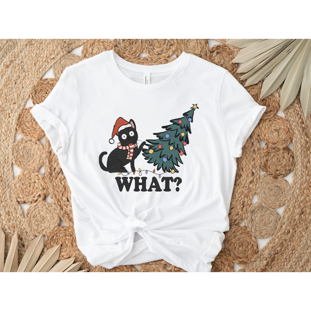 Christmas Cat What Shirt, Christmas Sweatshirt, Black Cat Shirt, Christmas Cat Shirt, Cat Lover Shirt, Christmas Tree Shirt, Christmas Gift.jpg