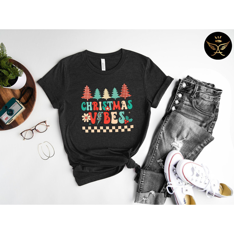 Christmas Vibes, Christmas shirt, family Christmas shirts, fun shirt for winter holidays, Retro Christmas Shirt, Holly Jolly Vibes Shirt.jpg