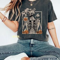 skeleton coffee comfort color shirt, staying alive trendy coffee sweater, funny skeleton, coffee lovers, vintage t shirt
