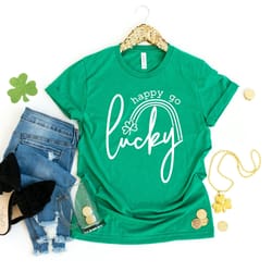 happy go lucky shirt, st patricks day, cute lucky tee, shamrock t-shirt, shenanigans, st paddy's day