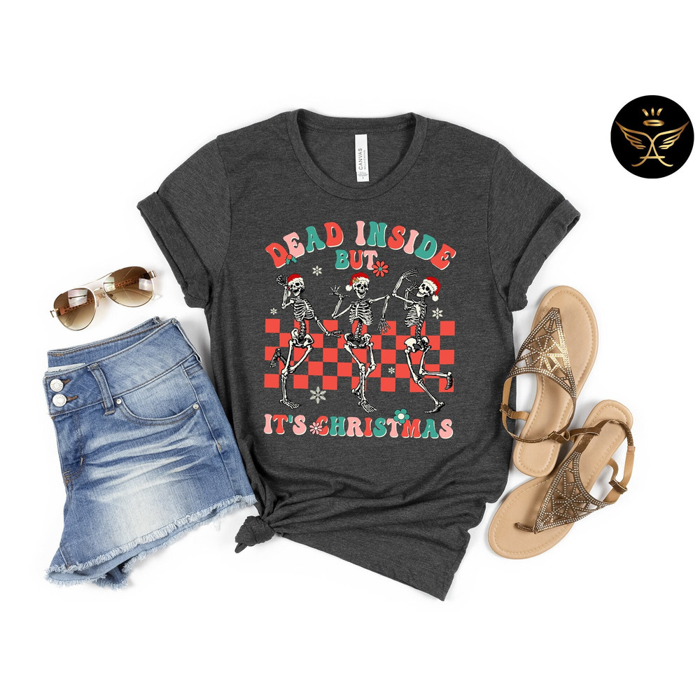 Dead Inside But It's The Holiday Season Sweatshirt, Funny Christmas Sweater, Christmas Skeleton.jpg