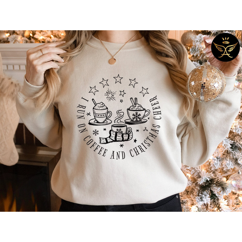 I Run on Coffee and Christmas Cheer Sweatshirt, Funny Christmas Sweatshirt, Christmas Sweatshirt, woman christmas sweatshirt, coffee sweat 1.jpg